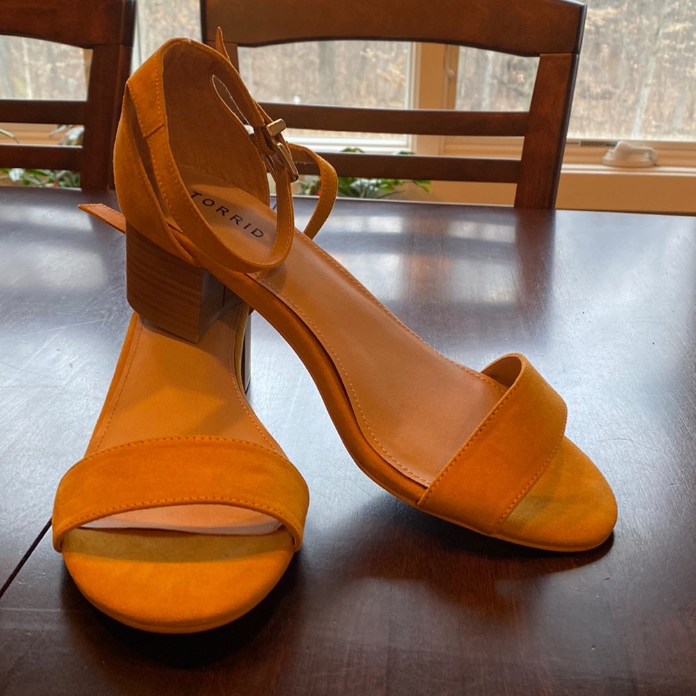 Mustard Suede-like Heels with ankle strap and Block Heel  Torrid 11.5 W
